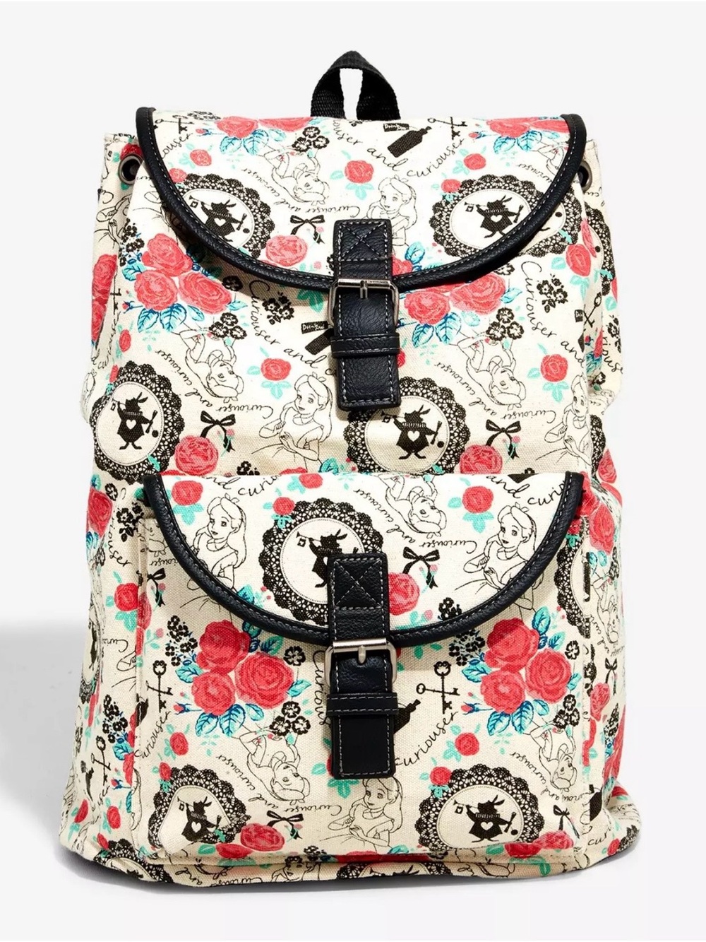 New Loungefly Disney Alice In Wonderland Roses Allover Print Canvas Backpack